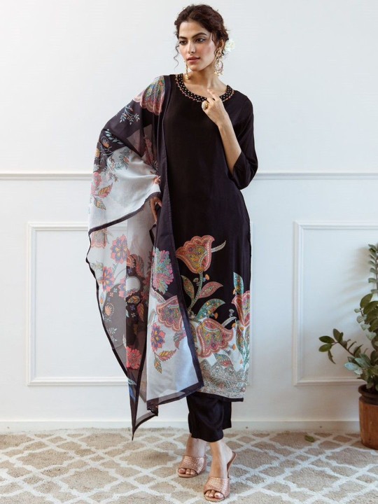 Women Ethnic Motifs Printed Regular Thread Work Pure Cotton Kurta with Trousers & With Dupatta - Image 3