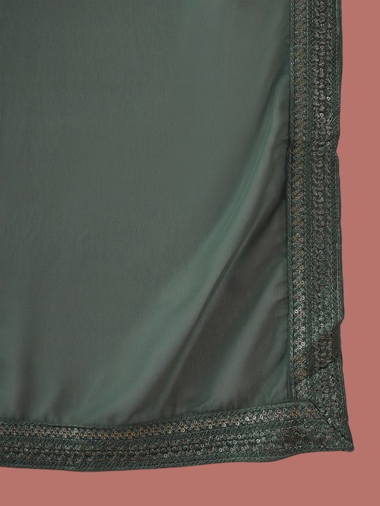 Teal Embroidered Sequinned Straight Kurta With Sharara & Dupatta - Image 5