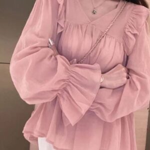 Women V-Neck Puff Sleeves Top