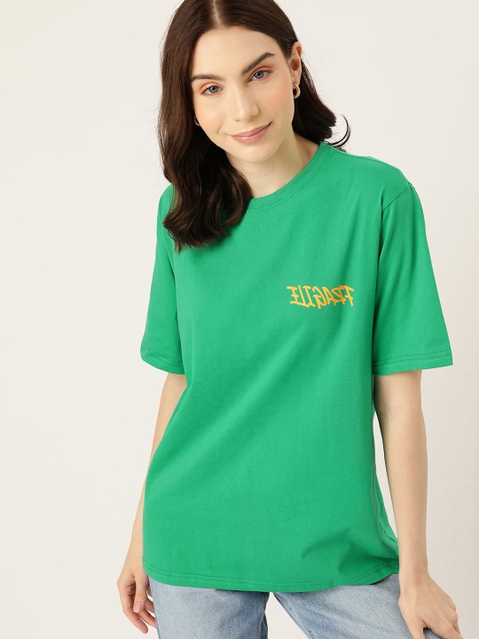 Printed Drop-Shoulder Sleeves Loose Pure Cotton Longline T-shirt