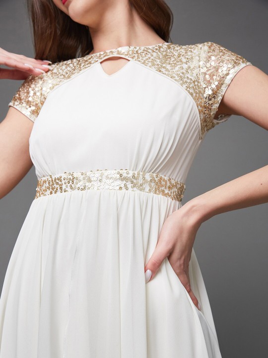 Women Embellished Layered Keyhole Neck Georgette Maxi Dress - Image 7