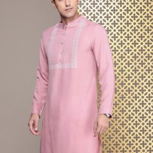 Ethnic Motifs Yoke Design Mandarin Collar Thread Work Jashn Kurta