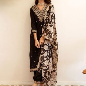 Ethnic Motifs Embroidered Regular Thread Work Kurta with Salwar & Dupatta