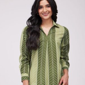 Geometric Print Cotton Shirt Style Top