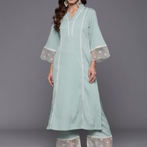 Women Regular Silk Crepe Kurta with Trousers