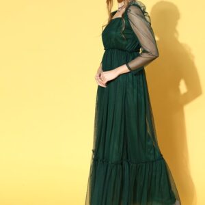 Women Attractive Green Solid Tiered Dress