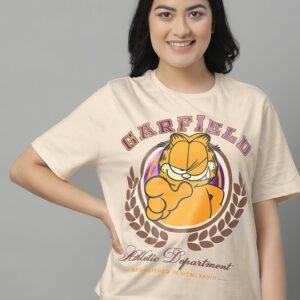 Garfield Printed Round Neck Cotton Relaxed Fit T-Shirt