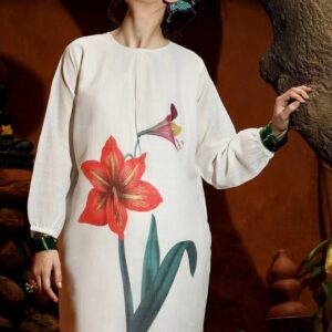 Women Printed Regular Linen Kurti with Trousers