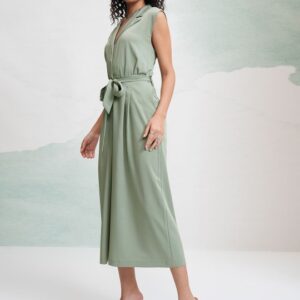 Women Solid Waist Tie Up Culotte Jumpsuit