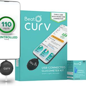 BeatO CURV Smartphone | Sugar Test Machine with 25 Strips & 25 Lancets Glucometer (Black)