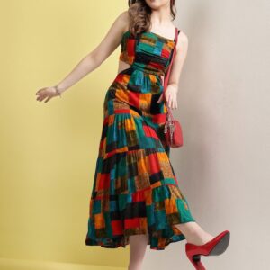 Printed Cut-Out Maxi Dress