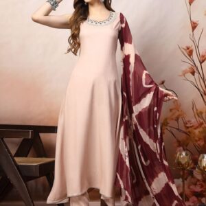 Rose Gold Lace Frills Bows and Ruffles A Line Kurta With Dupatta