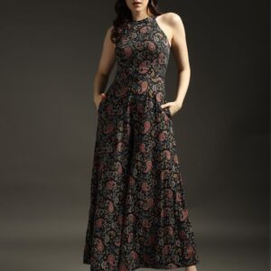 Women Halter Neck Printed Culotte Jumpsuit with Ruffles